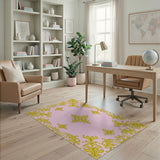 Pink Gold Ornate Baroque Area Rug