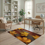 Autumn Maple Leaves on Heritage Striped Kilim Rug