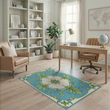 Elegant Blue Teal Floral Medallion Area Rug