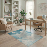 Distressed Teal Cloud Sky Area Rug