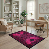 Vibrant Pink Black Geometric Tribal Rug