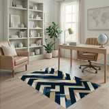 Blue and Teal Navy Teal Zigzag Geometric Area Rug