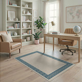 Navy Greek Key Border Beige Area Rug