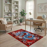Majestic Blue Dragon Red Oriental Area Rug