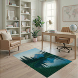 Serene Mountain Lake Reflection Area Rug
