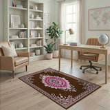 Pink Floral Mandala Area Rug with Baroque Frame