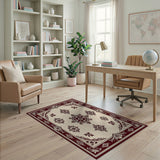 Ornate Ivory and Maroon Traditional Persian Rug