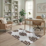 Ornate Brown Floral Damask Area Rug