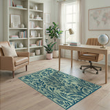 Teal Foliage and Bird Floral Area Rug