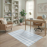 Geometric Modern Blue Checkered Washable Area Rug