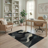 Abstract Area Black and White Black White Wavy Abstract Area Rug