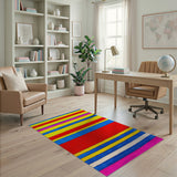 Vibrant Multi-Color Striped Geometric Modern Area Rug