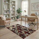 Red Fleur-de-Lis Distressed Vintage Area Rug