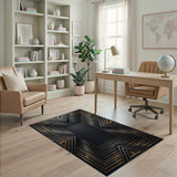 Black Gold Art Deco Geometric Frame Rug