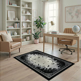 Gothic Bats and Bare Trees Black White Area Rug
