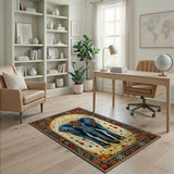 Majestic Blue Elephant Tribal Area Rug