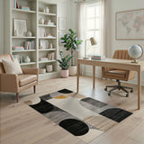Modern Geometric Circles Area Rug in Black Grey Beige