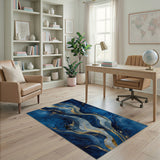 Abstract Navy Blue Gold Wave Area Rug