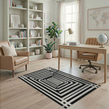 Black White Concentric Frames Geometric Area Rug