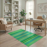 Vibrant Green Teal Striped Woven Area Rug