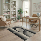 Abstract Black and White Abstract Geometric Black White Area Rug