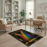 Rainbow Chevron Area Rug with Gold Accents