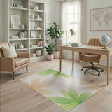 Green Peach Watercolor Leaves Area Rug