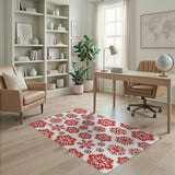 Red Red Snowflake Geometric Area Rug