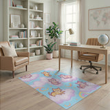 Dreamy Cartoon Cats on Clouds Area Rug