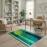 Bold Geometric Abstract Area Rug in Green Teal