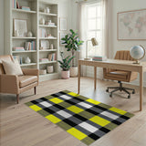 Yellow Black Grey Plaid Woven Area Rug