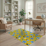 Festive Yellow Snowmen Snowflake Kids Rug