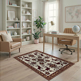 Beige Persian Rug with Deer Silhouettes Golden Border