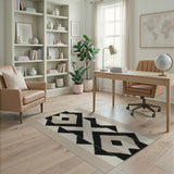 Beige Black Geometric Diamond Area Rug