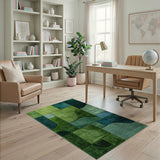 Teal and Lime Green Geometric Modern Area Rug