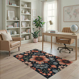 Coral Peony Grey Anemone Floral Rug