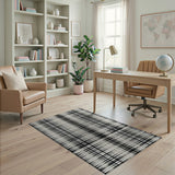 Distressed Black White Plaid Woven Area Rug