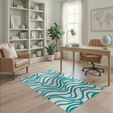 Teal Wavy Lines Area Rug