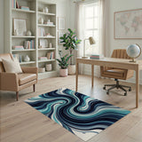 Blue and Teal Abstract Area Swirling Teal Waves Abstract Area Rug