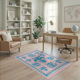 Ornate Pink Fleur-de-Lis Area Rug