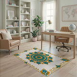 Blue and Teal Teal Gold Mandala Persian Area Rug