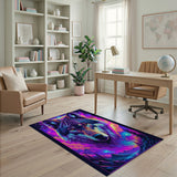 Neon Cosmic Wolf Area Rug