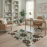 Terracotta Teal Starburst Geometric Area Rug