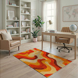 Vibrant Wavy Orange Abstract Area Rug