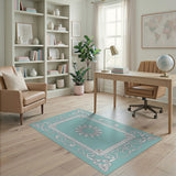 Elegant Teal Ornate Medallion Area Rug