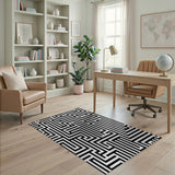 Geometric Modern Black White Maze Geometric Area Rug