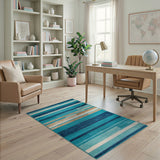 Teal Blue Horizontal Stripe Geometric Area Rug