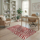 Abstract Area Bold Red Wavy Stripe Area Rug
