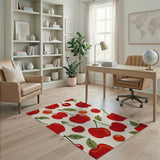 Vibrant Red Apple Cherry Fruit Pattern Area Rug
