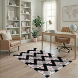 Red Maple Leaf Zigzag Area Rug